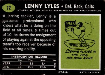 1969 Topps #72 Lenny Lyles Back