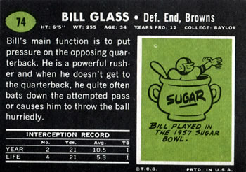 1969 Topps #74 Bill Glass Back