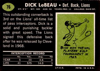 1969 Topps #76 Dick LeBeau Back