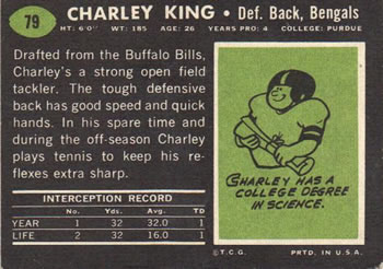 1969 Topps #79 Charley King Back