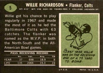 1969 Topps #5 Willie Richardson Back