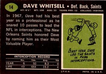1969 Topps #14 Dave Whitsell Back