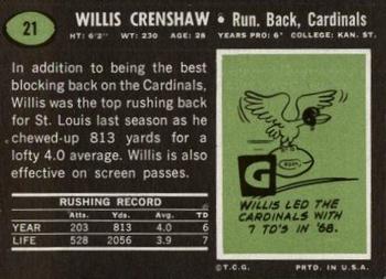 1969 Topps #21 Willis Crenshaw Back