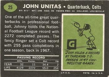 1969 Topps #25 Johnny Unitas Back