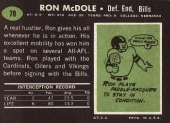 1969 Topps #78 Ron McDole Back
