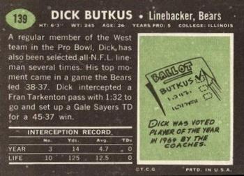 1969 Topps #139 Dick Butkus Back