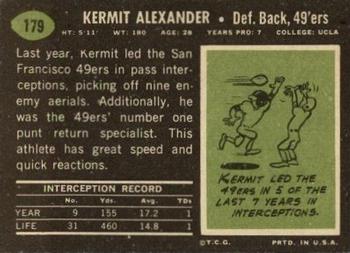 1969 Topps #179 Kermit Alexander Back