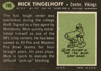 1969 Topps #195 Mick Tingelhoff Back