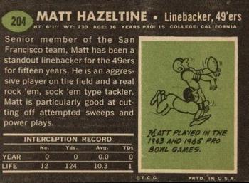 1969 Topps #204 Matt Hazeltine Back