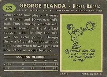 1969 Topps #232 George Blanda Back