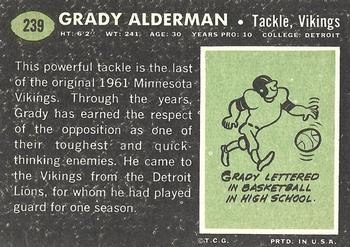 1969 Topps #239 Grady Alderman Back