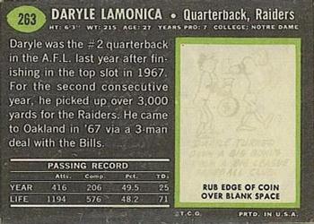 1969 Topps #263 Daryle Lamonica Back