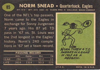 1969 Topps #85 Norm Snead Back
