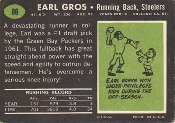 1969 Topps #86 Earl Gros Back