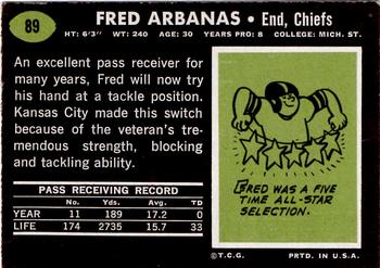 1969 Topps #89 Fred Arbanas Back