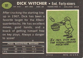 1969 Topps #91 Dick Witcher Back