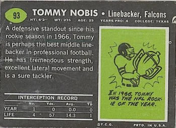1969 Topps #93 Tommy Nobis Back