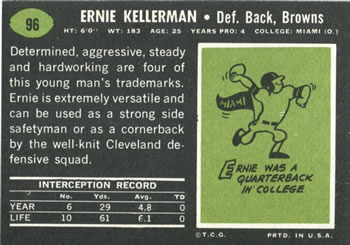 1969 Topps #96 Ernie Kellerman Back