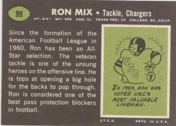 1969 Topps #99 Ron Mix Back