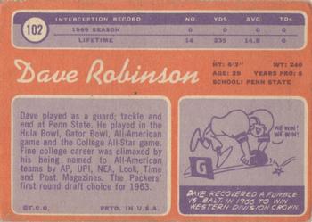 1970 Topps #102 Dave Robinson Back