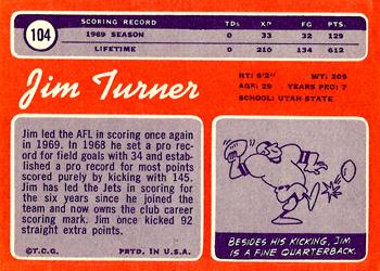 1970 Topps #104 Jim Turner Back