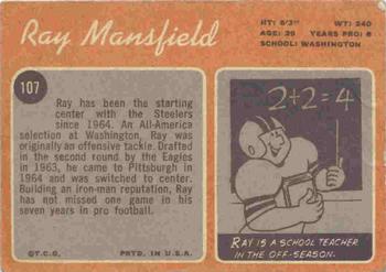 1970 Topps #107 Ray Mansfield Back
