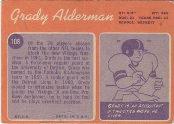 1970 Topps #108 Grady Alderman Back