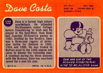 1970 Topps #122 Dave Costa Back