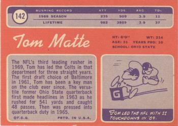1970 Topps #142 Tom Matte Back