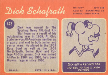 1970 Topps #143 Dick Schafrath Back