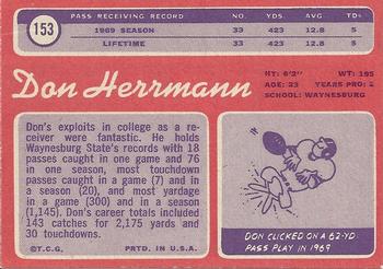 1970 Topps #153 Don Herrmann Back