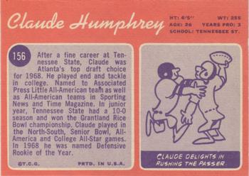 1970 Topps #156 Claude Humphrey Back