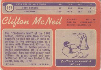 1970 Topps #157 Clifton McNeil Back