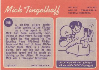 1970 Topps #158 Mick Tingelhoff Back