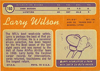1970 Topps #160 Larry Wilson Back