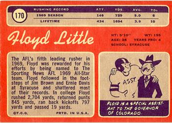1970 Topps #170 Floyd Little Back