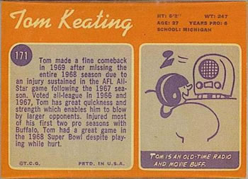 1970 Topps #171 Tom Keating Back