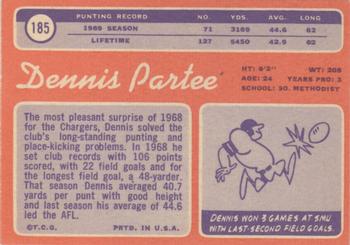 1970 Topps #185 Dennis Partee Back