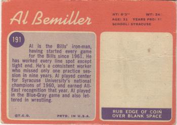 1970 Topps #191 Al Bemiller Back