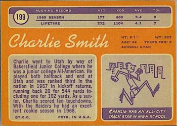 1970 Topps #199 Charlie Smith Back