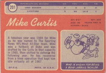1970 Topps #201 Mike Curtis Back
