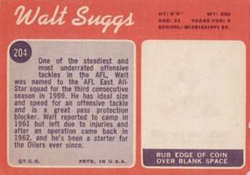 1970 Topps #204 Walt Suggs Back
