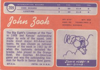 1970 Topps #209 John Zook Back