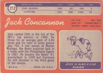 1970 Topps #212 Jack Concannon Back