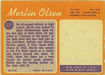 1970 Topps #237 Merlin Olsen Back