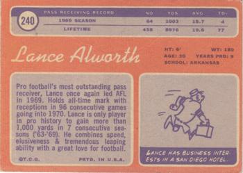 1970 Topps #240 Lance Alworth Back