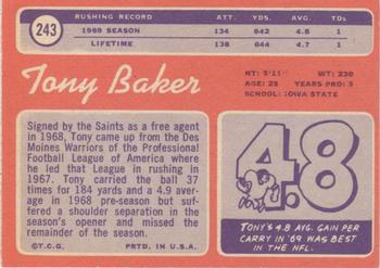 1970 Topps #243 Tony Baker Back