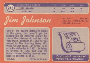 1970 Topps #245 Jim Johnson Back