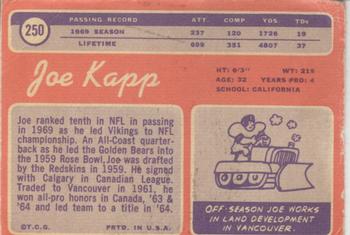 1970 Topps #250 Joe Kapp Back