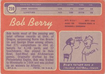 1970 Topps #259 Bob Berry Back